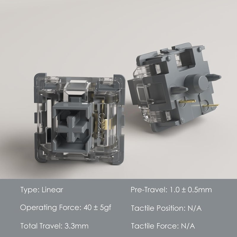 AKKO V3 Silver Pro Keyboard Switch with Dustproof Stem for Mechanical Gaming Keyboard, 5-Pin Linear Pre-Lubed Switches (45pcs) - Image 2